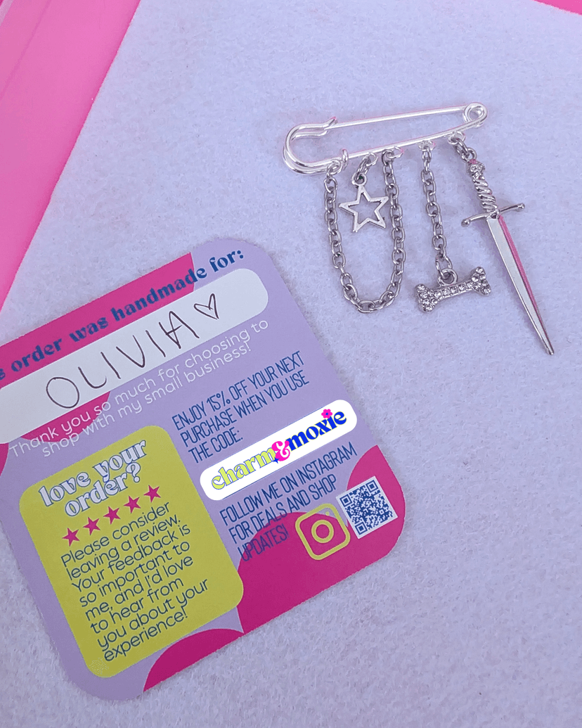 Custom Safety Pin Brooch Example - Olivia