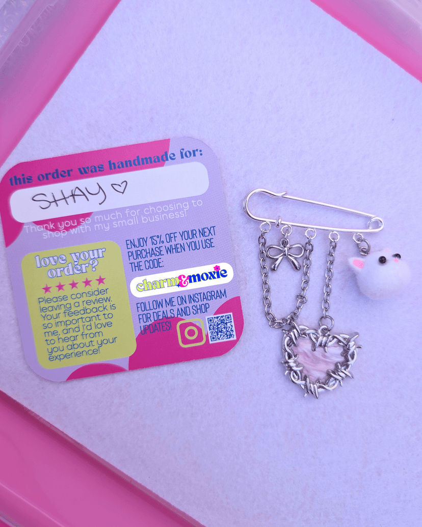 Custom Safety Pin Brooch Example - Shay