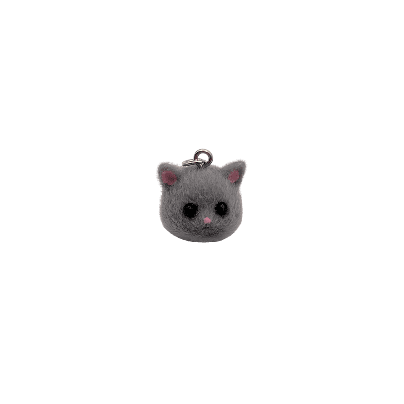 Gray Flocked Kitty Head