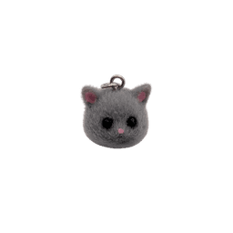 Flocked Cat Head Charm — Regular