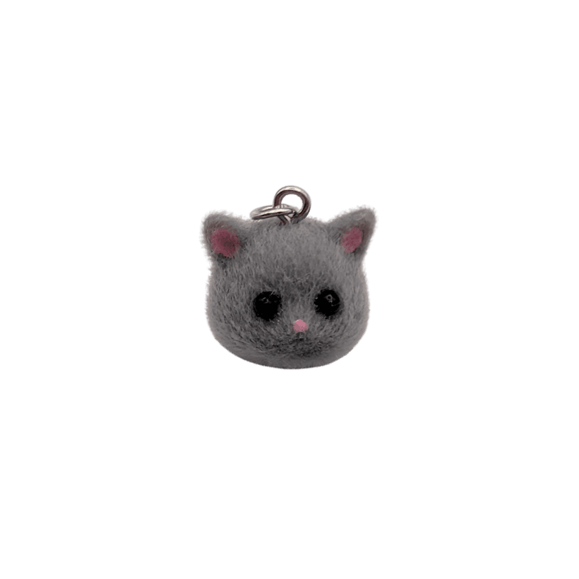 Flocked Cat Head Charm