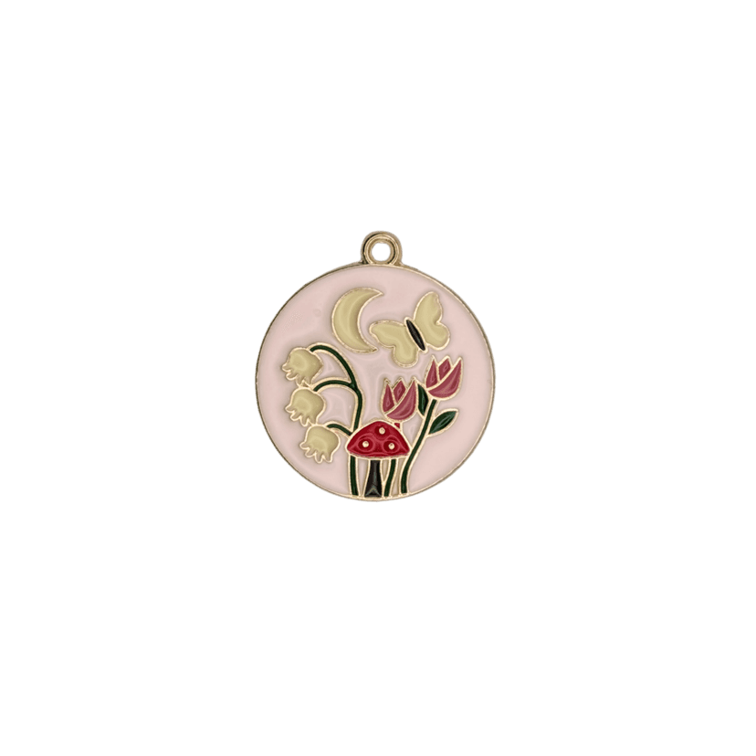 Cottage Core Garden Circle Charm — Light Pink