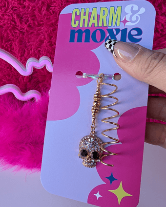Gold Rhinestone Skull Hair Charm
