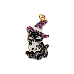 Witchy Cat Charms — Cat with Hat and Skull