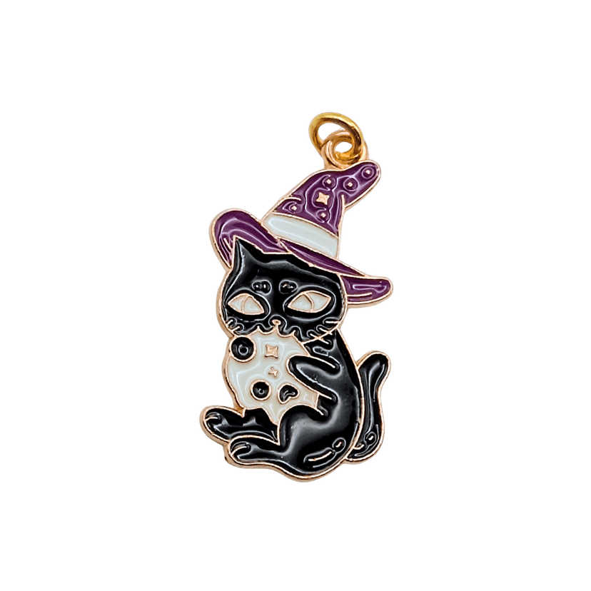 Witchy Cat Charms — Cat with Hat and Skull