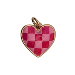 Checkered Heart Charm — Pink and Red