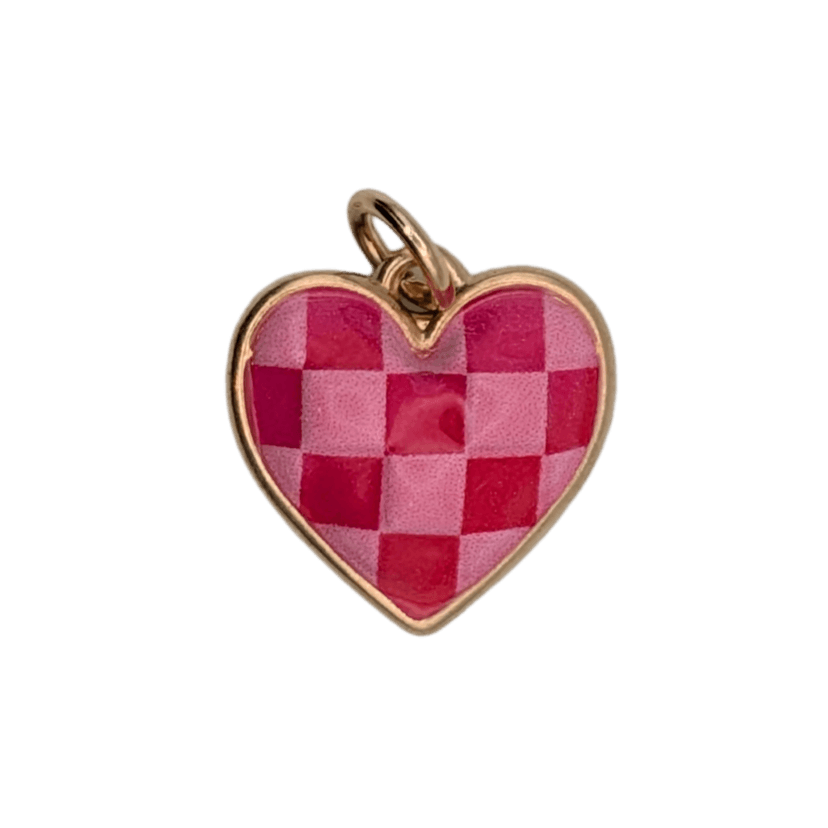 Checkered Heart Charm — Pink and Red