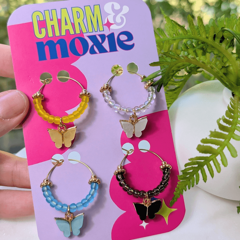 Glittery Gem Butterfly Stemware Charms - Set of 4