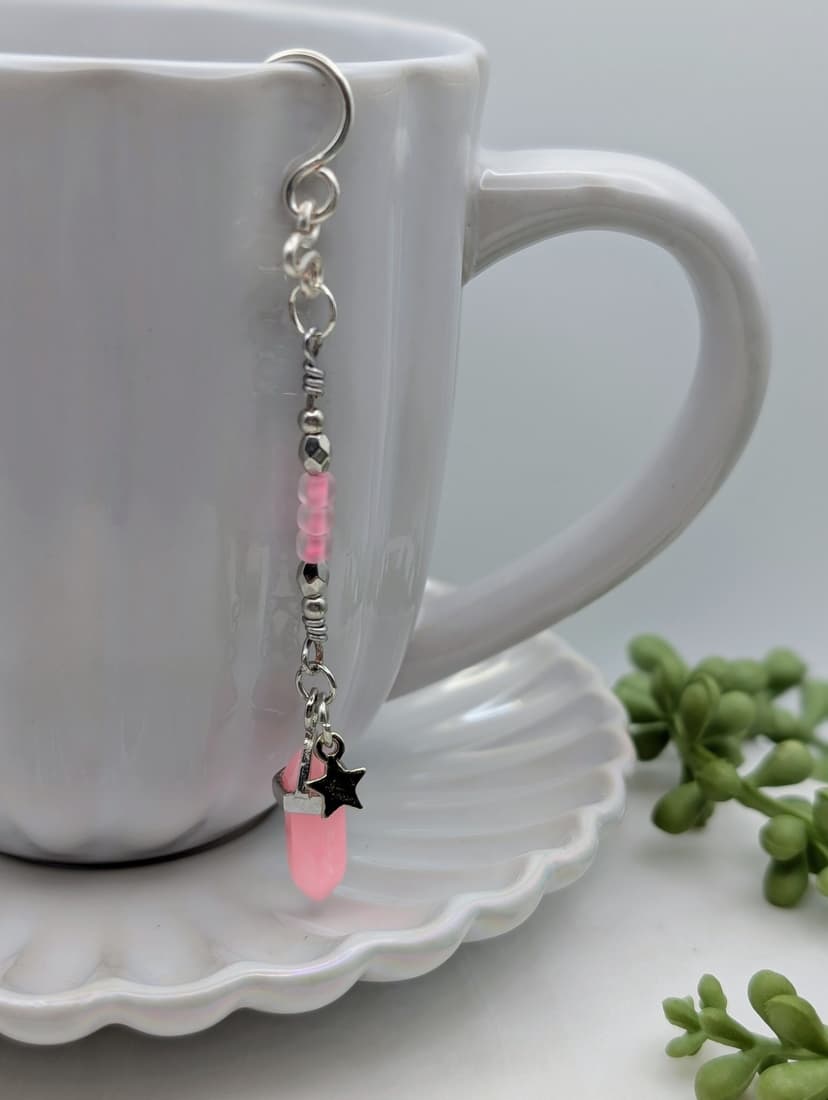 Pink Gem Pendant Tea Bag Charm Weight