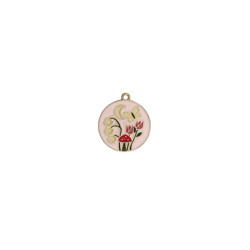 Circle Moon and Flower Charms — Light Pink