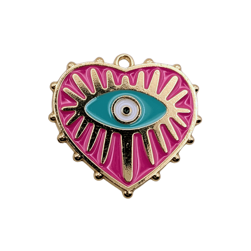 Evil Eye Heart Charms — Hot Pink Heart