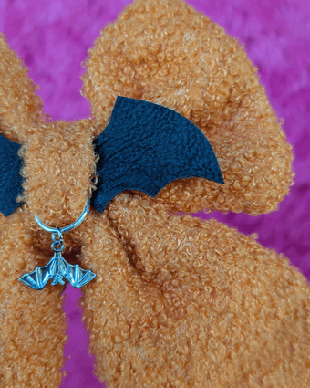 Orange Sherpa Halloween Bow with Silver Bat Charm