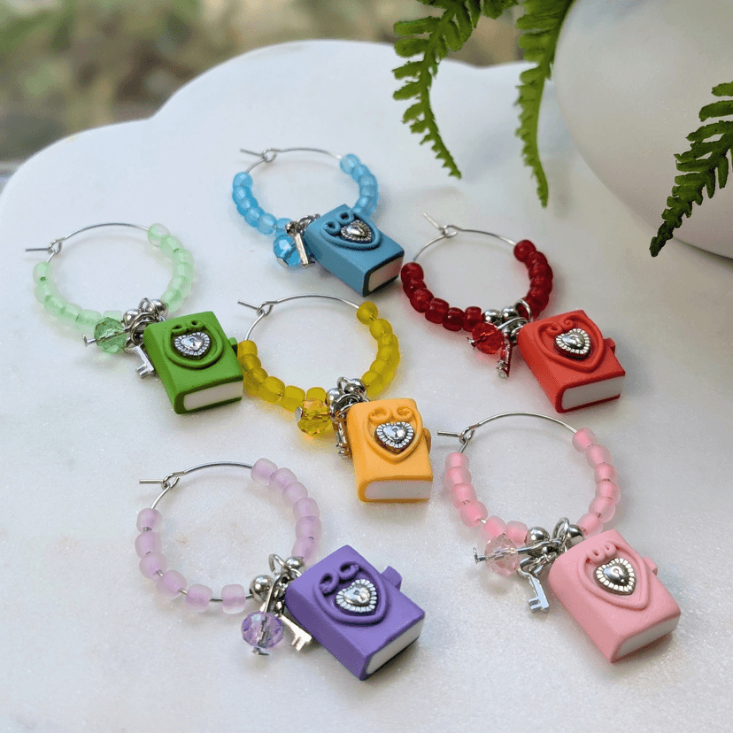 Book Themed Stemware Charms - Set of 6