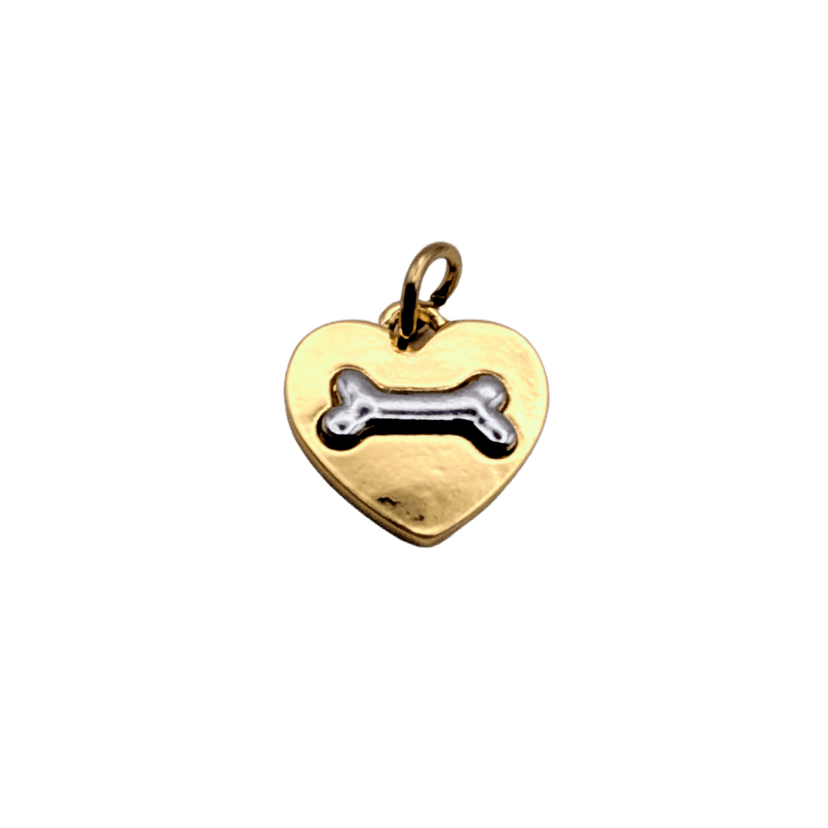 Dog Icon Charms — Bone on Gold Heart Tag