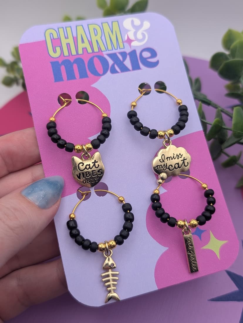 Cat Lover Stemware Charms - Set of 4