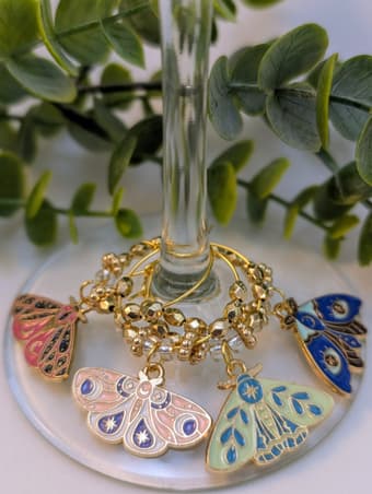 Celestial Moth Themed Stemware Charms - Set of 4
