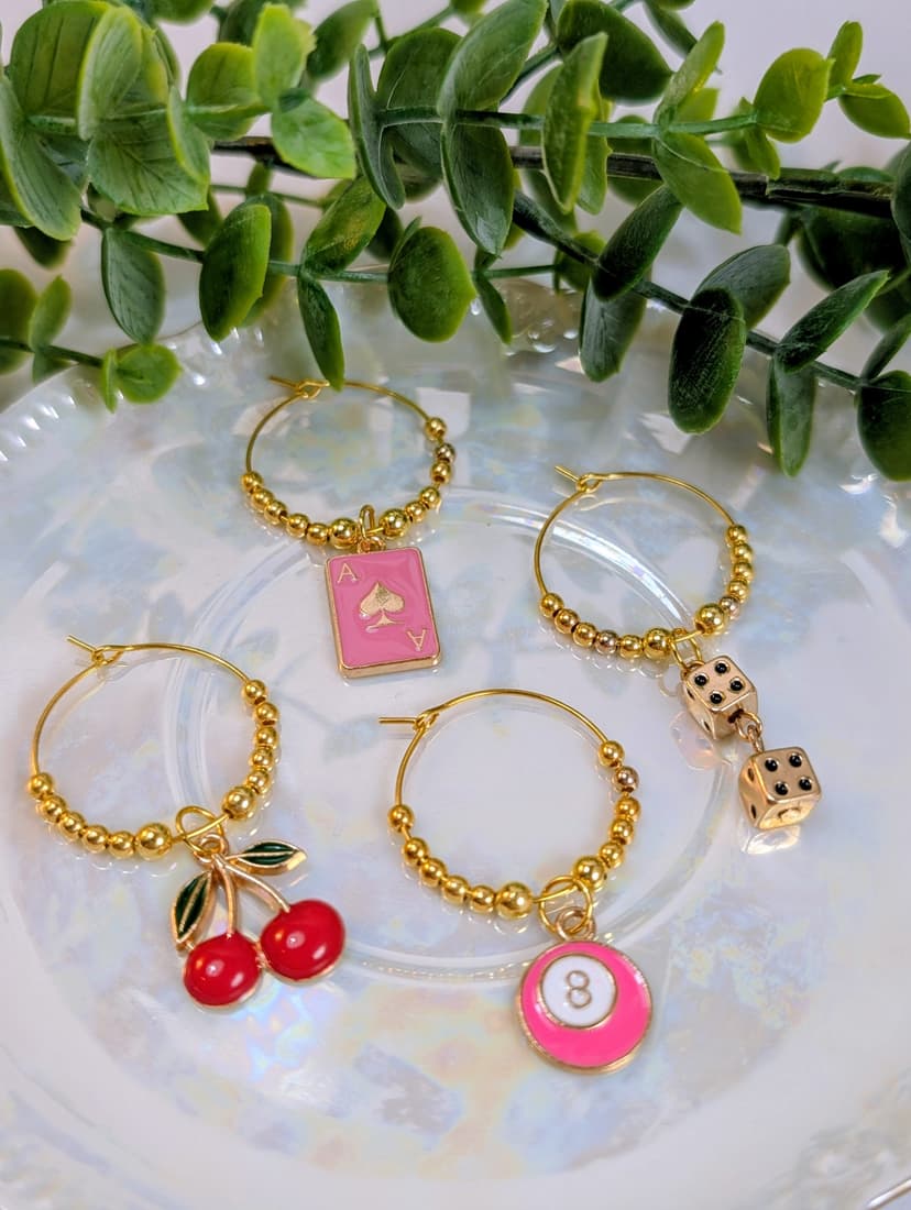 Vegas Themed Lucky Stemware Charms - Set of 4