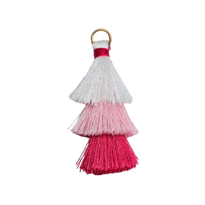 3-Tiered Tassel Charms — White - Light Pink - Hot Pink