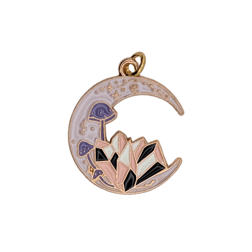 Crescent Moon with Crystals and Mushrooms Charm
