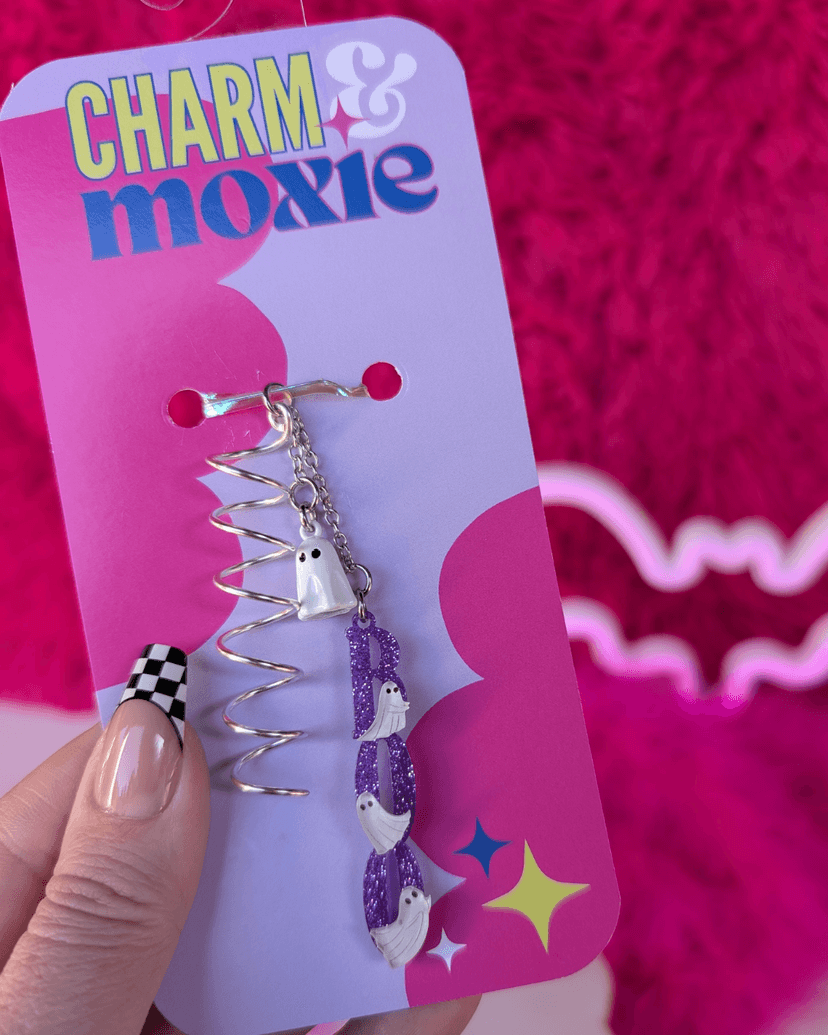 Ghost with Glittery "Boo" Hair Charm