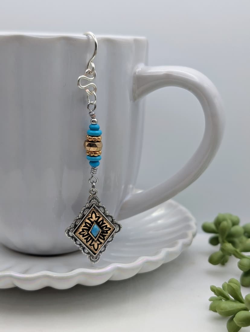 Turquoise and Mixed Metal Tea Bag Charm Weight