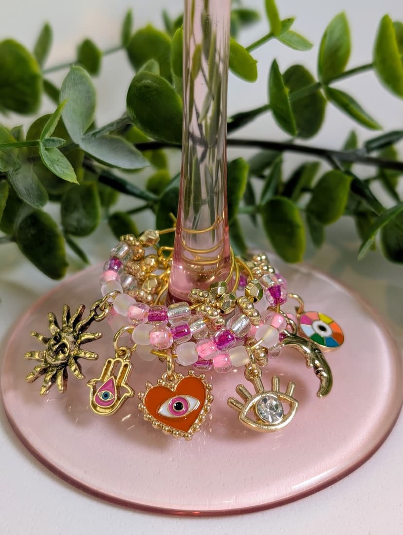 Pink Evil Eye Stemware Charms - Set of 6