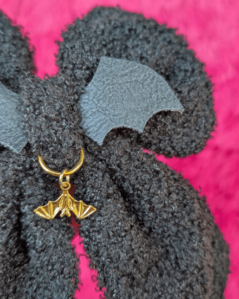 Black Sherpa Halloween Bow with Gold Bat Charm