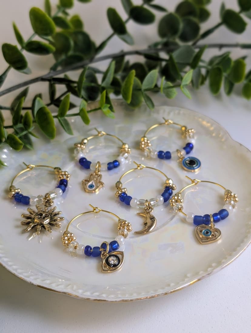 Mystical Blue Evil Eye Stemware Charms - Set of 6