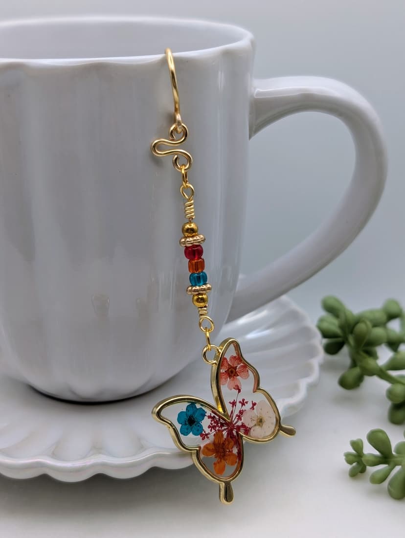 Pressed Flower Butterfly Tea Bag Charm Weight