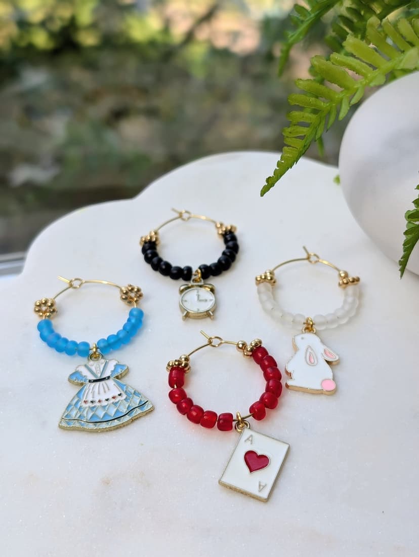 Alice in Wonderland Themed Stemware Charms - Set of 4
