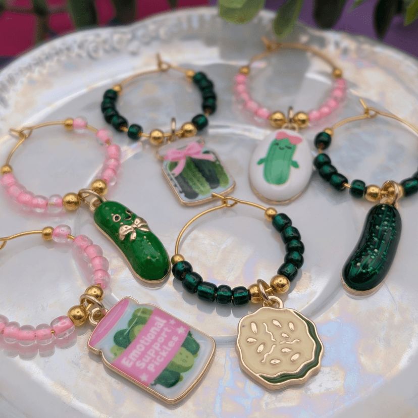 Pickle Themed Stemware Charms - Set of 6